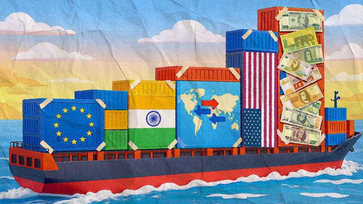 "Across capitals, governments are acting on the same assumption: U.S. trade policy is no longer predictable, durable, or insulated from domestic politics." (Illustration by Daily Sabah's Mehmet Mücahit Yılmaz)