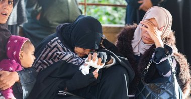 Mourners react during the funeral of Palestinians killed in an overnight Israeli strike, according to medics, at Nasser Hospital in Khan Younis, Gaza Strip, Palestine, Feb. 15, 2026. (Reuters Photo)