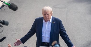 U.S. President Donald Trump speaks to the press upon departing the White House in Washington, U.S., Sept. 26, 2025. (DHA Photo)