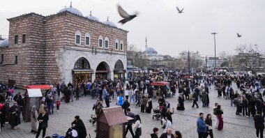 People are seen in the famous shopping district of Eminönü, Istanbul, Türkiye, Feb. 15, 2026. (AA Photo)