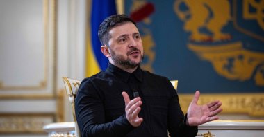 Ukraine's President Volodymyr Zelenskyy answers AFP journalists' questions during an interview in Kyiv on Feb. 20, 2026. (AFP Photo)