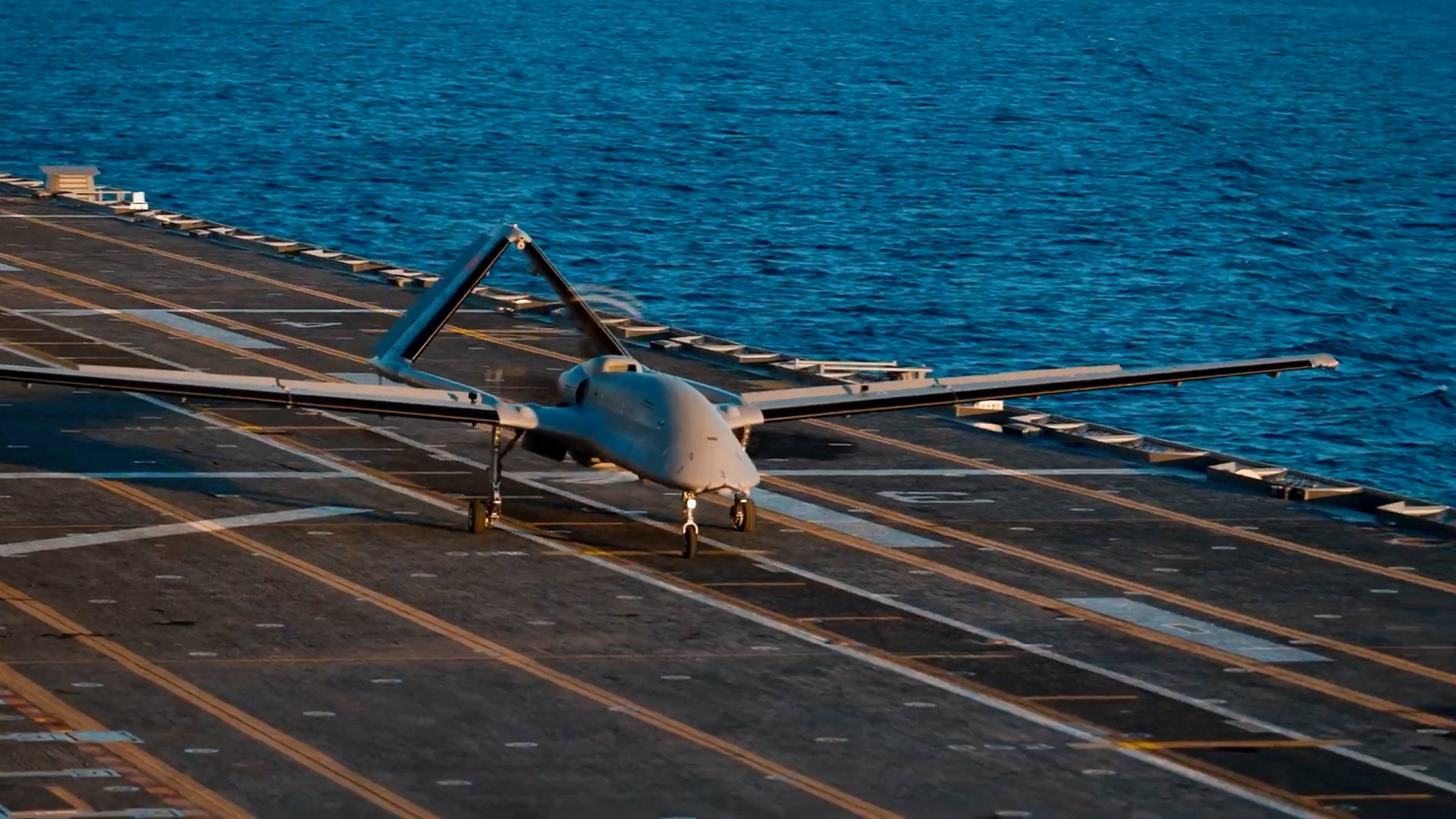 A Bayraktar TB3 UCAV is seen on the TCG Anadolu, undisclosed location, released on Feb. 21, 2026. (AA Photo)