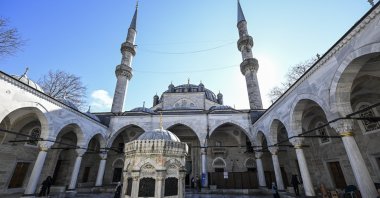 The inner courtyard of the Yeni Valide Mosque reflects the classical Ottoman sense of space, Istanbul, Türkiye, Feb. 14, 2026. (AA Photo)