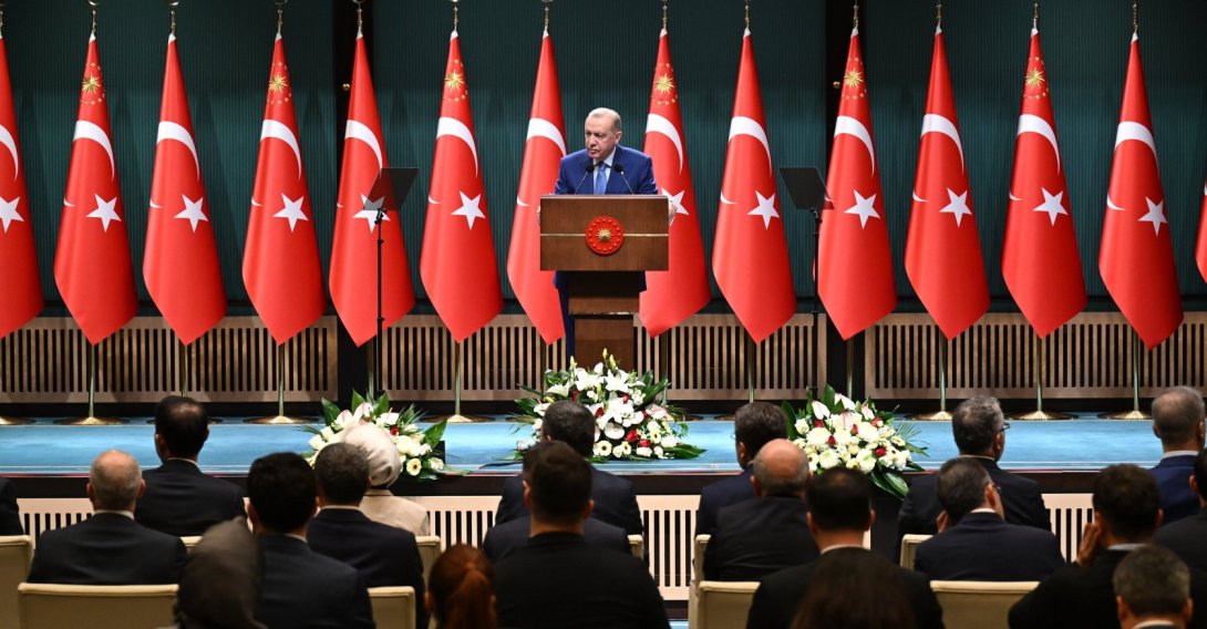 President Recep Tayyip Erdoğan speaks at a news conference as ministers watch, following a Cabinet meeting, Ankara, Türkiye, Feb. 2, 2026. (AA Photo)