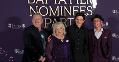 John Davidson, Dottie Achenbach and Robert Aramayo attend the BAFTA Film Awards Nominees' Party at The National Gallery, in London, Britain, Feb. 21, 2026. (Reuters Photo)