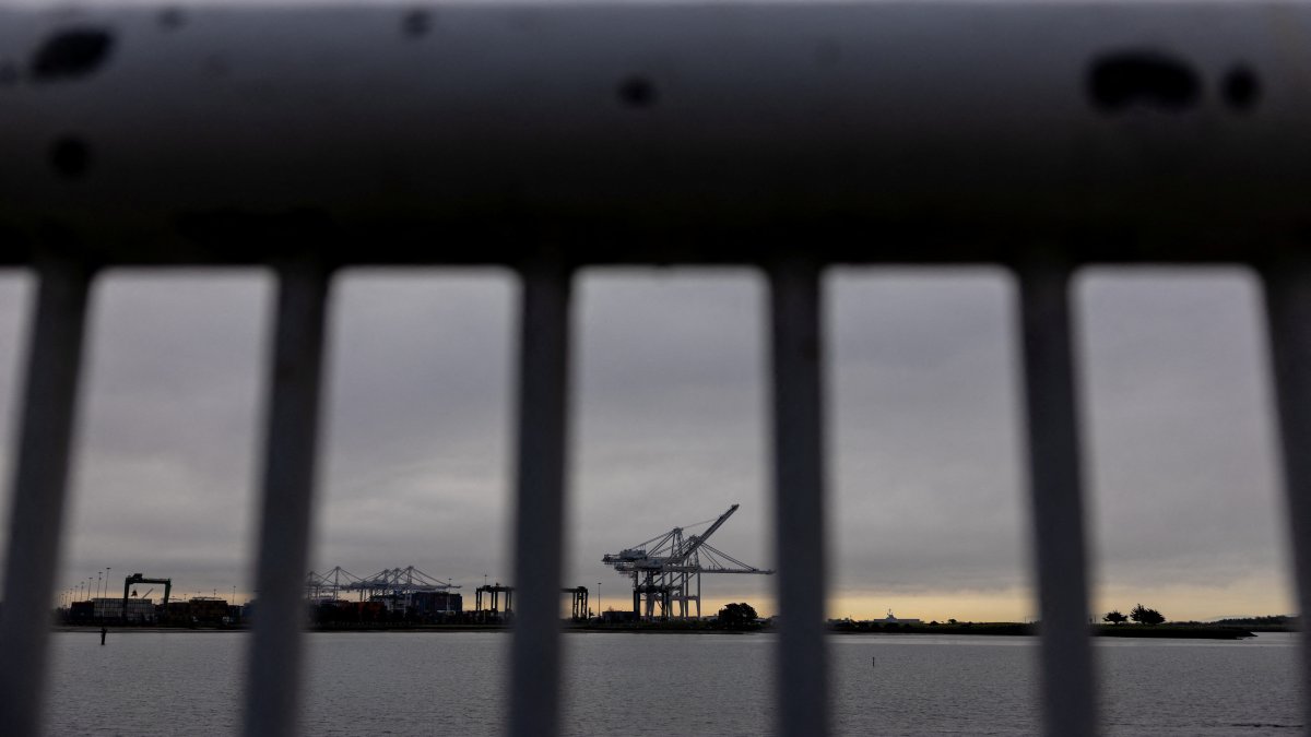 An empty shipping container terminal at the port of Oakland, Oakland, California, U.S., Feb. 23, 2026. (Reuters Photo)