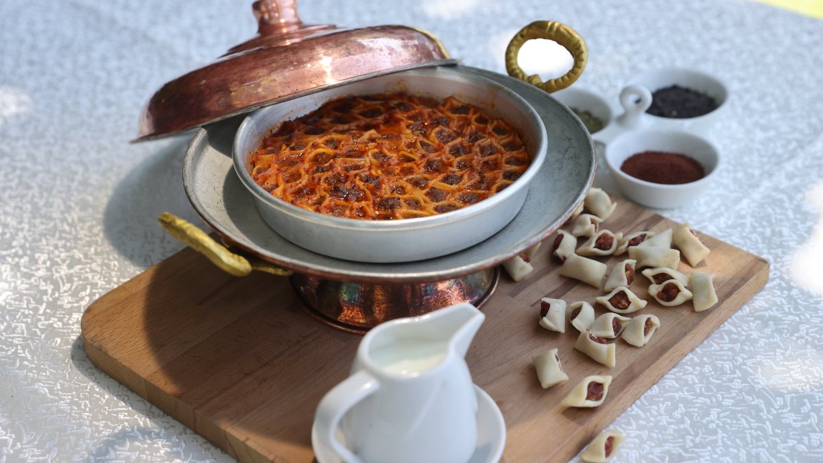 Tray mantı is served with yogurt, Kayseri, central Türkiye, June 25, 2025. (AA Photo)