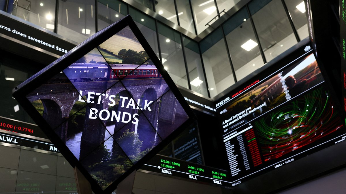A screen displays financial market information at the London Stock Exchange, London, U.K., Jan. 19, 2026. (Reuters Photo)
