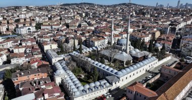 A drone footage shows Üsküdar's Valide-i Atik Mosque, Istanbul, Türkiye, Feb. 14, 2026. (AA Photo)