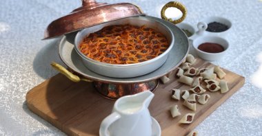 Tray mantı is served with yogurt, Kayseri, central Türkiye, June 25, 2025. (AA Photo)