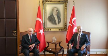 MHP leader Devlet Bahçeli (L) meets Parliament Speaker Numan Kurtulmuş, Ankara, Türkiye, Feb. 24, 2026. (AA Photo)