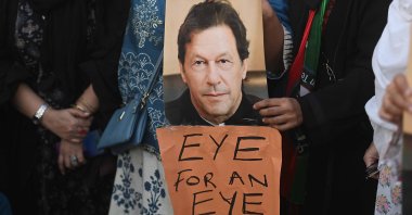 Supporters of jailed former Prime Minister Imran Khan shout slogans during a protest demanding proper medical treatment for him in Karachi, Pakistan, Feb. 13, 2026. (EPA Photo)