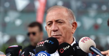 Gürsel Tekin speaks to reporters outside the Republican People's Party’s (CHP) provincial headquarters, Istanbul, Türkiye, Sept. 15, 2025. (AA Photo)