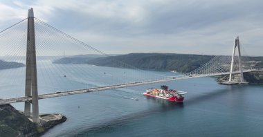 A Turkish drilling ship passes below the Yavuz Sultan Selim Bridge, Istanbul, Türkiye, Jan. 26, 2026. (AA Photo)
