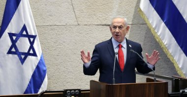 Israeli Prime Minister Benjamin Netanyahu delivers a speech at the Knesset, the Israeli parliament, in west Jerusalem, Feb. 23, 2026. (EPA Photo)
