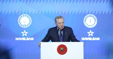 President Recep Tayyip Erdoğan delivers remarks at the HAVELSAN Sancar Unmanned Naval Vehicle commissioning ceremony and facility groundbreaking and opening event at the HAVELSAN Technology Campus, Ankara, Feb. 24, 2026. (AA Photo)