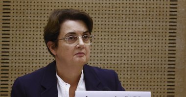 The president and director of the Louvre, Laurence des Cars, looks on prior to being questioned by senators following the spectacular burglary at the Louvre, at the French Senate in Paris, France, Oct. 22, 2025. (EPA File Photo)