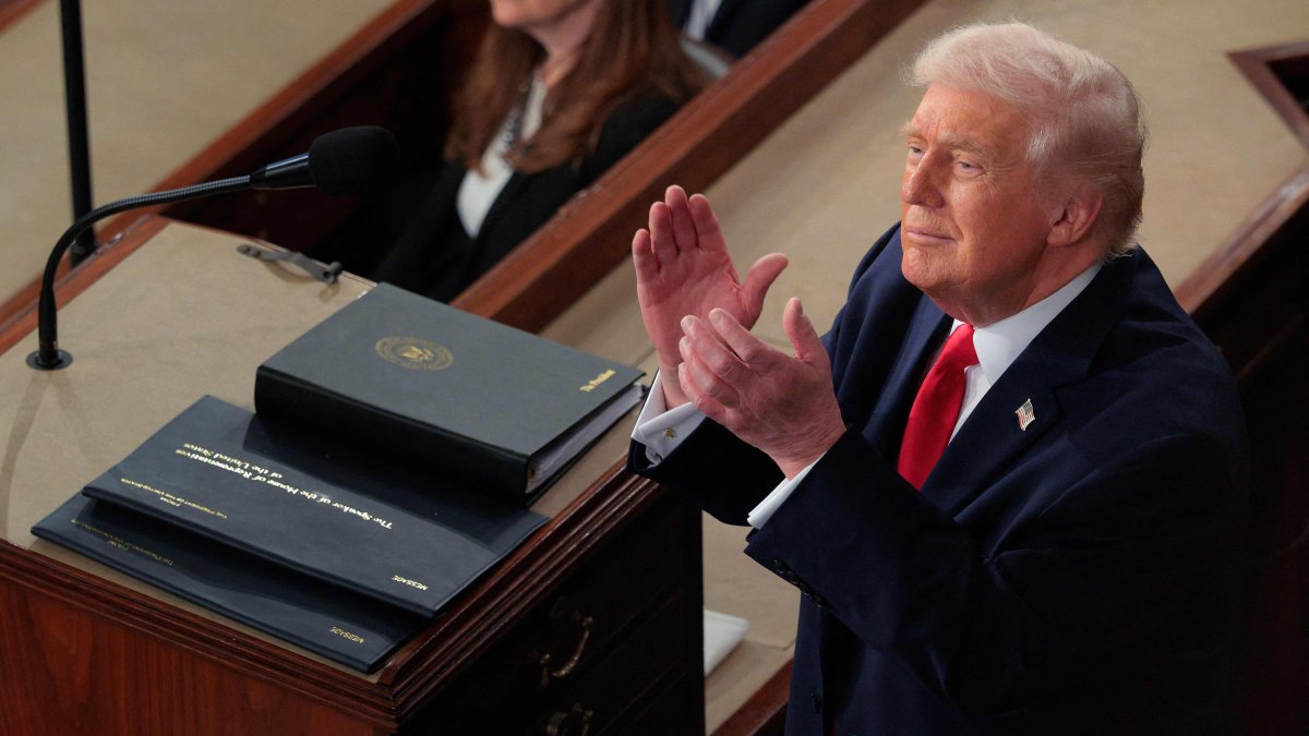 U.S. President Donald Trump delivers his State of the Union address during a Joint Session of Congress at the U.S. Capitol, in Washington, D.C., U.S., Feb. 24, 2026. (AFP Photo)
