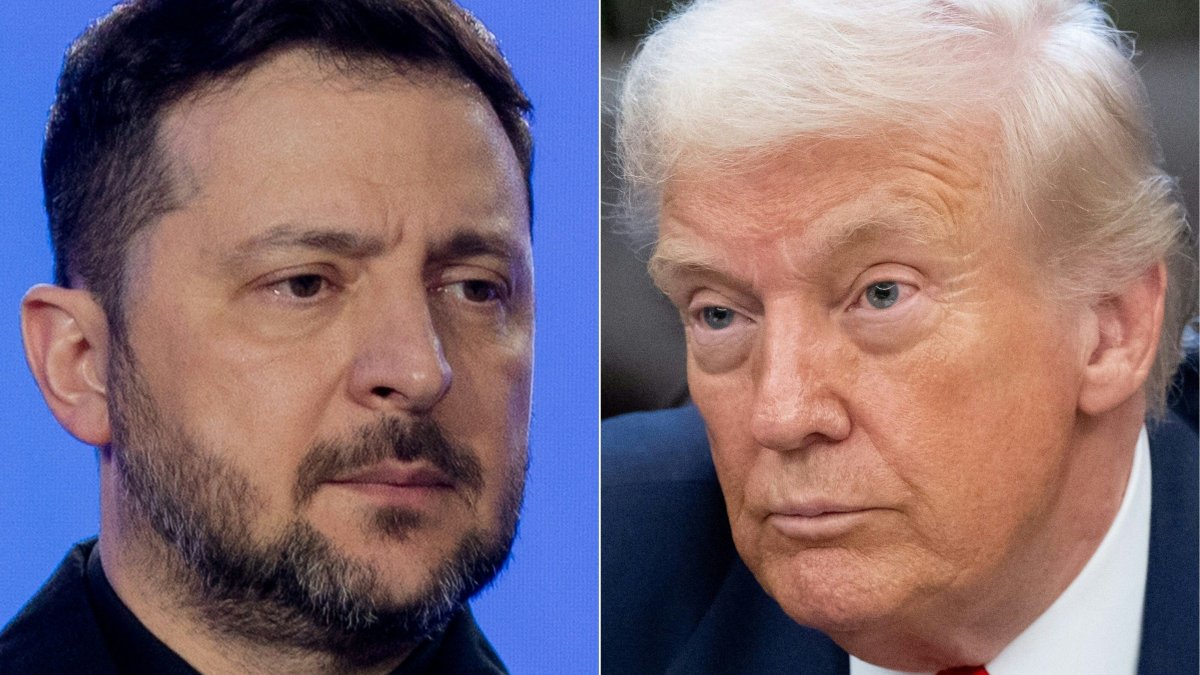 This combination of pictures created on Feb. 25, 2026 shows Ukraine's President Volodymyr Zelensky in Kyiv on Feb. 24, 2026 and U.S. President Donald Trump in the Oval Office of the White House in Washington, D.C., Feb. 3, 2026. (AFP)