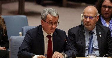 Ahmet Yıldız, permanent representative of Türkiye to the United Nations, addresses the Security Council during a meeting, New York, U.S., Feb. 18, 2026. (Reuters Photo)