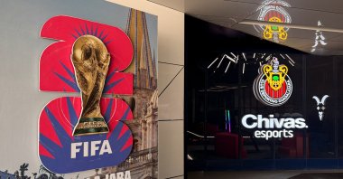 One of the entrances to the Akron Stadium as four soccer games in Mexico were postponed after violence flared near Guadalajara in the wake of a military operation that left cartel leader Nemesio Oseguera dead, with FIFA monitoring the situation in the host city for the 2026 World Cup, in Zapopan, on the outskirts of Guadalajara, Mexico, Feb. 24, 2026. (Reuters Photo)