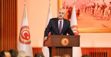 Parliament Speaker Numan Kurtulmuş speaks at an iftar dinner with foreign ambassadors, Ankara, Türkiye, Feb. 24, 2026. (DHA Photo)