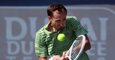 Russia’s Daniil Medvedev in action during his round of 16 match against Switzerland’s Stan Wawrinka at the ATP 500 Dubai Championships at Dubai Tennis Stadium, Dubai, UAE, Feb. 25, 2026. (AFP Photo)
