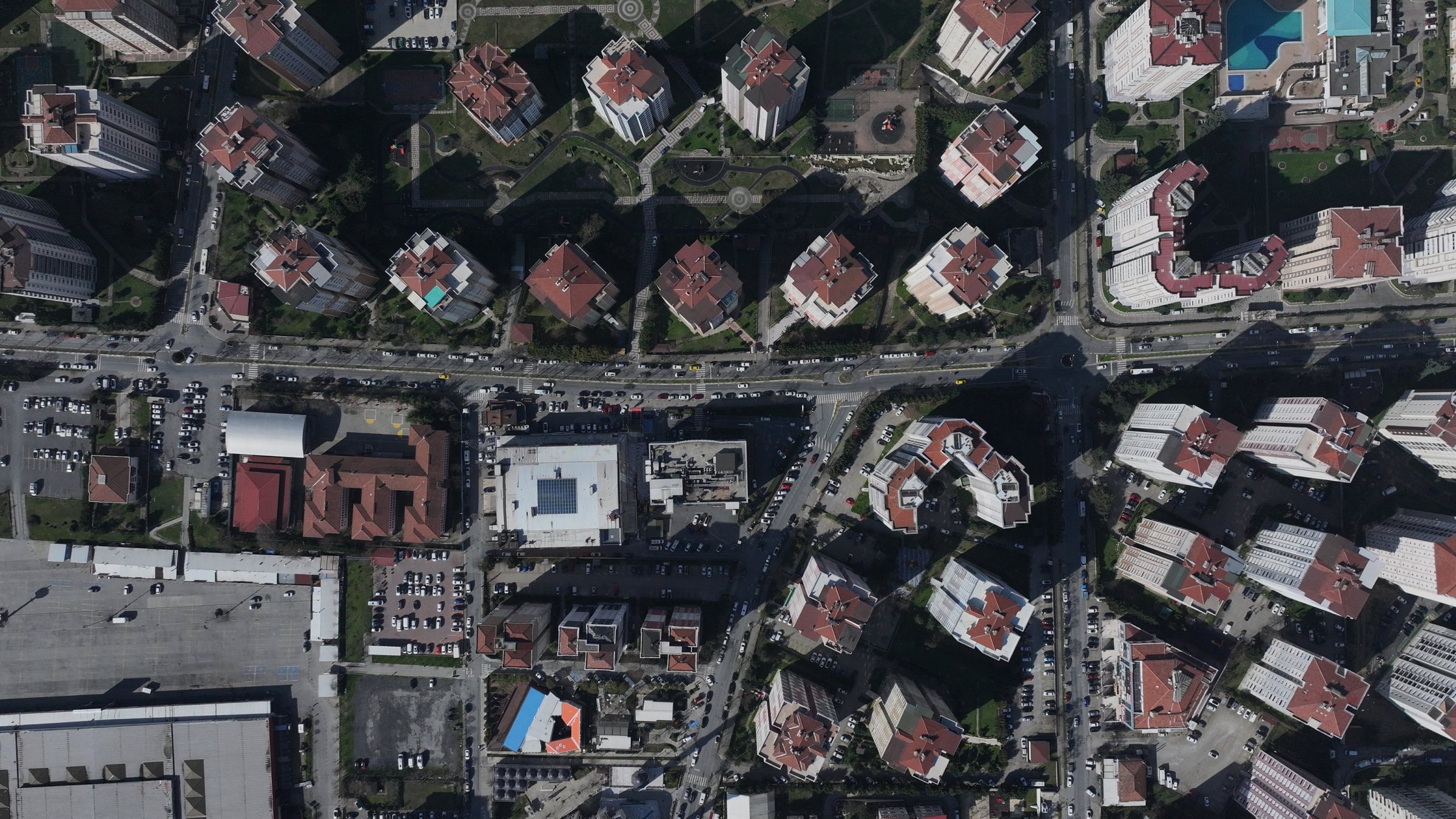 A drone view of high-rise residential buildings in Adnan Kahveci, Beylikdüzü, Istanbul, Türkiye, Feb. 26, 2026. (AA Photo)