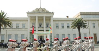 President Recep Tayyip Erdoğan is officially welcomed by Ethiopian Prime Minister Abiy Ahmed Ali during his official visit to Addis Ababa, Ethiopia, Feb. 17, 2026. (İHA Photo)