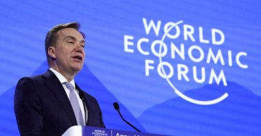President of World Economic Forum Borge Brende gives his welcoming remarks at the 55th annual World Economic Forum (WEF) meeting in Davos, Switzerland, Jan. 21, 2025. (Reuters Photo)