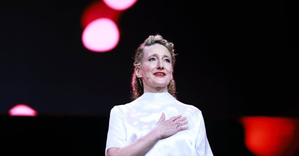 Berlinale Festival Director Tricia Tuttle onstage during the closing ceremony of the 76th Berlin International Film Festival, Berlin, Germany, Feb. 21, 2026. (EPA Photo)