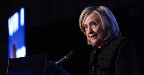 Former U.S Secretary of State Hillary Clinton attends The World Forum 2026 on the "Future of Democracy, AI/Tech, and Humankind" in Berlin, Feb. 16, 2026. (AFP Photo)
