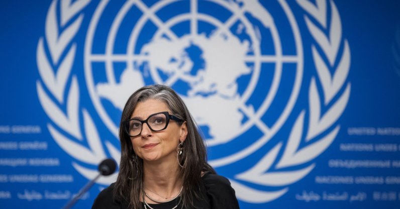 United Nations Special Rapporteur on the occupied Palestinian territories Francesca Albanese looks on at the end of a press conference on the human rights situation in Gaza, Geneva, Switzerland, Sept. 15, 2025. (AFP Photo)