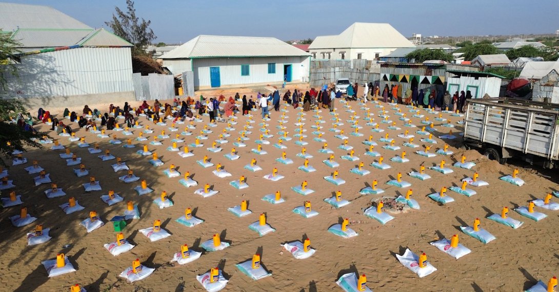 Food packages are organized for distribution to families in need in Mogadishu, Somalia, Feb. 25, 2026. (AA Photo)