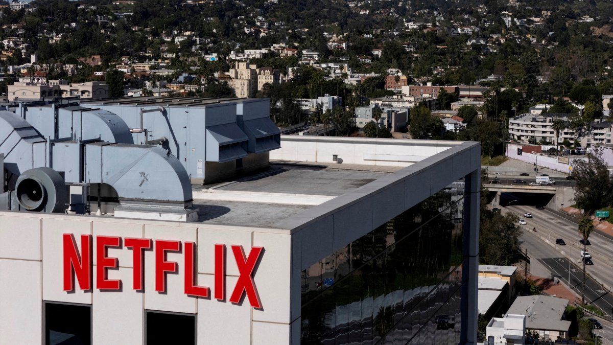 A drone view shows the Netflix logo on one of the company&amp;#039;s buildings in the Hollywood neighborhood in Los Angeles, California, U.S., Jan. 20, 2026. (Reuters Photo)