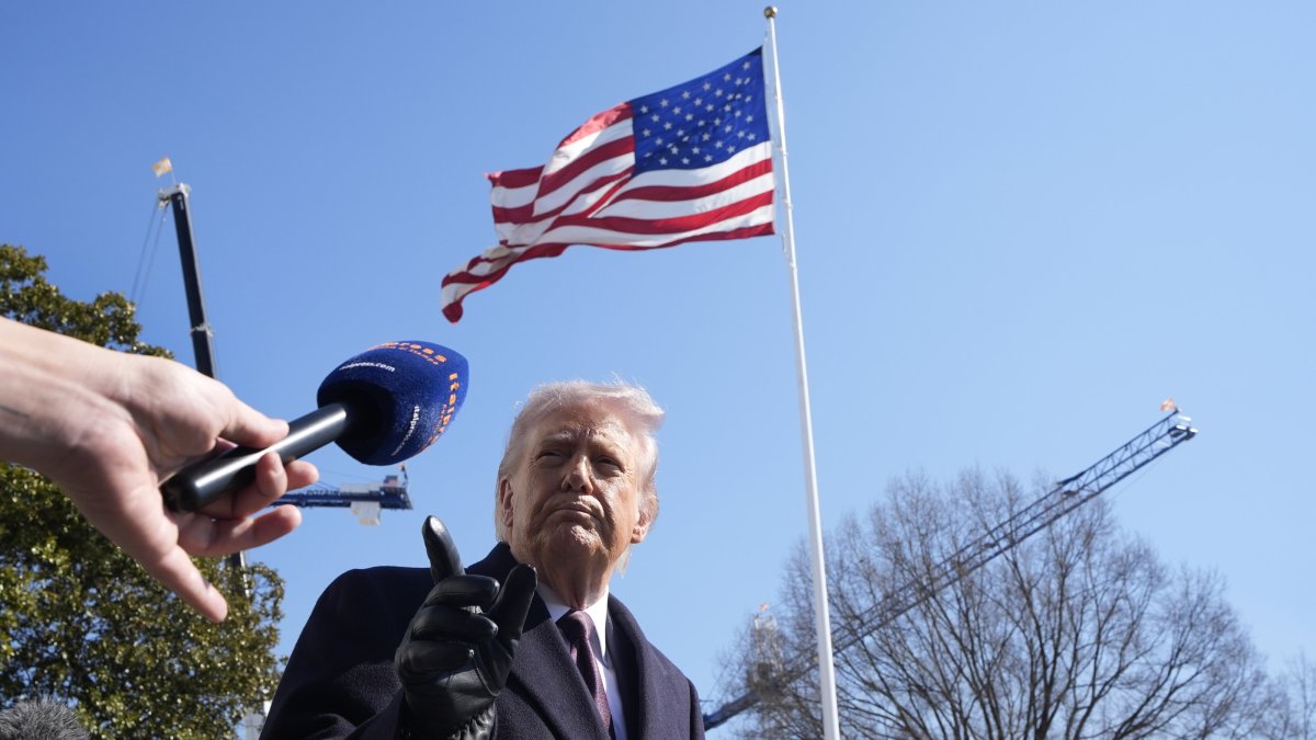 U.S. President Donald Trump speaks to the members of the media on the South Lawn of the White House before boarding Marine One helicopter en route Corpus Christi, Texas and Palm Beach, Florida, in Washington, D.C., USA, Feb. 27, 2026. (EPA Photo)
