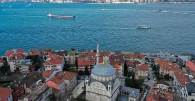 Drone footage captures Ayazma Mosque overlooking the Marmara Sea, Istanbul, Türkiye, Feb. 24, 2026. (AA Photo)