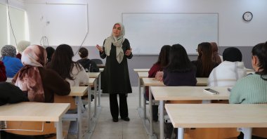 Gül Görmez continues her academic work after earning her associate professor title at Van Yüzüncü Yıl University, Van, Türkiye, Feb. 16, 2026. (AA Photo)