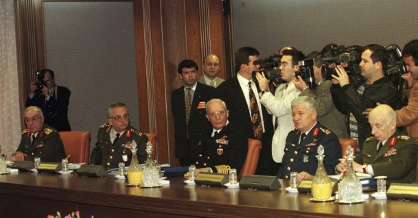 Generals attend the notorious National Security Council meeting, Ankara, Türkiye, Feb. 28, 1997. (AP Photo)