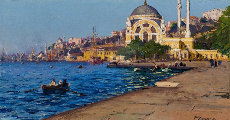 The painting by Fausto Zonaro, on the Dolmabahçe sea front. (Photo Courtesy of Erol Makzume)