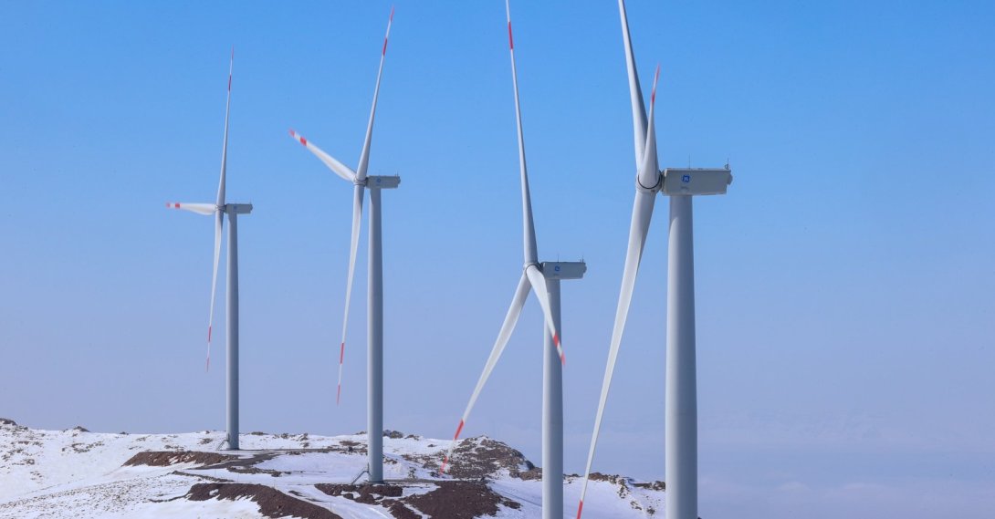 Wind turbines in the Gevaş district, Van, eastern Türkiye, Feb. 24, 2022. (AA Photo)