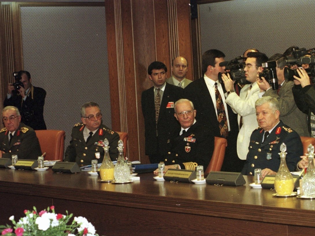 Generals attend the notorious National Security Council meeting, Ankara, Türkiye, Feb. 28, 1997. (AP Photo)