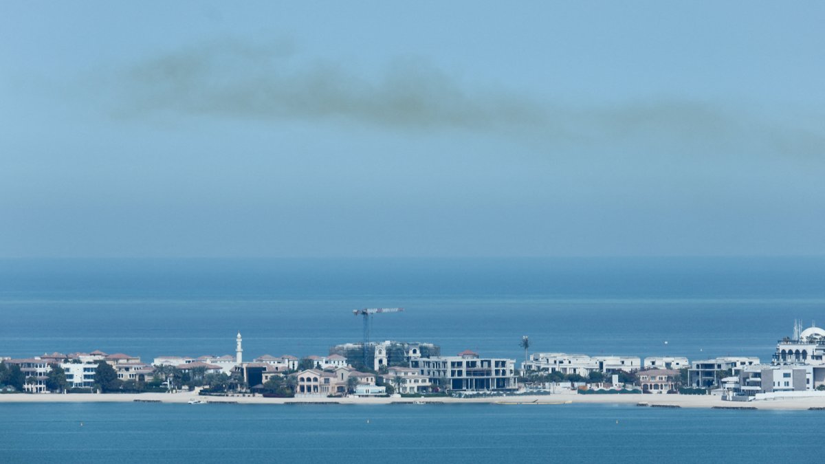 Smoke is left in the sky after blasts were heard in Doha, Qatar, Feb. 28, 2026. (Reuters Photo)