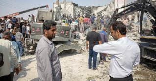 The site of a strike on a girls' school in Minab, in Iran's southern Hormozgan province, Feb. 28, 2026. (AFP Photo)