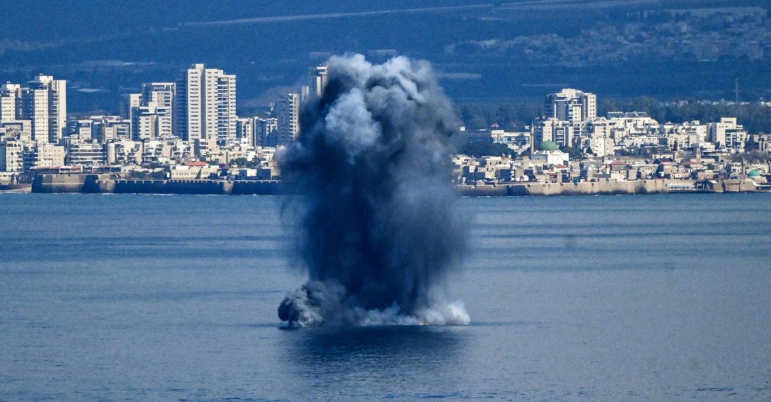 An explosion in the sea, after missiles were launched towards Israel from Iran following strikes by Israel and the U.S. on Iran, as seen from Haifa, northern Israel, Feb. 28, 2026. (Reuters Photo)