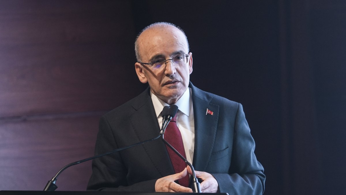 Treasury and Finance Minister Mehmet Şimşek delivers a speech at an event, Istanbul, Türkiye, Feb. 28, 2026. (AA Photo)