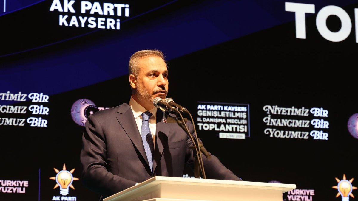 Foreign Minister Hakan Fidan speaks at an event in Kayseri, central Türkiye, Feb. 27, 2026. (DHA Photo) 