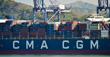 A view of the container ship CMA CGM docked at the port of Balboa, Panama City, Panama, Jan. 30, 2026. (AFP Photo)