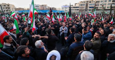 People mourn the death of Iran’s Supreme Leader Ayatollah Ali Khamenei, who was killed in joint U.S. and Israeli strikes, at a square in Tehran, Iran, March 1, 2026. (AFP Photo)