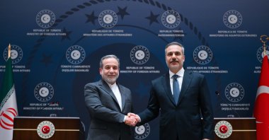 Foreign Minister Hakan Fidan (R) shakes hands with Iranian Foreign Minister Abbas Araghchi (L), Ankara, Türkiye, Jan. 30, 2026. (AA Photo)